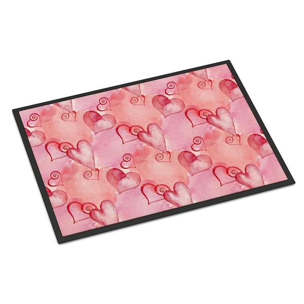 Carolines Treasures Watercolor Red Hearts Indoor or Outdoor Mat, 18 x 27 in. BB7565MAT - main